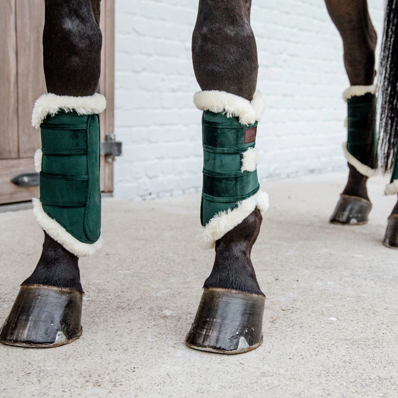Velvet Contrast Brushing Boots - Pine Green UK | Just Equine 2 Velvet Contrast Brushing Boots - Pine Green UK | Just Equine - Image 2