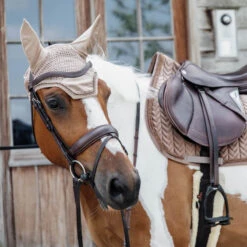 Wellington Fly Veil Velvet Pearls UK | Just Equine -Horse Haven Shop Kentucky Horsewear Velvet Fly Veil Pearls Beige 1
