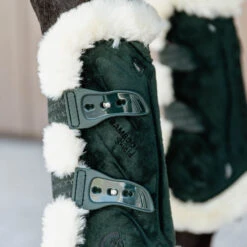 Horse Haven Shop -Horse Haven Shop Vegan Sheepskin Tendon Boots Bamboo Elastic Velvet Dark Green 1
