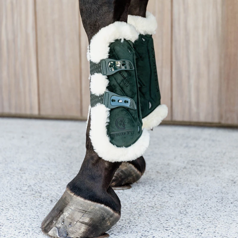 Vegan Sheepskin Tendon Boots Bamboo Elastic Velvet - Dark Green UK | Just Equine 1 Vegan Sheepskin Tendon Boots Bamboo Elastic Velvet - Dark Green UK | Just Equine