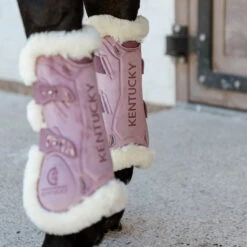 Vegan Sheepskin Tendon Boots Bamboo Elastic Velvet - Old Rose UK | Just Equine