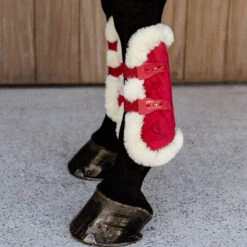 Vegan Sheepskin Tendon Boots Bamboo Elastic Velvet - Red UK | Just Equine