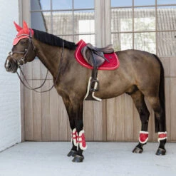 Vegan Sheepskin Tendon Boots Bamboo Elastic Velvet - Red UK | Just Equine -Horse Haven Shop Vegan Sheepskin Tendon Boots Bamboo Elastic Velvet Red Horse