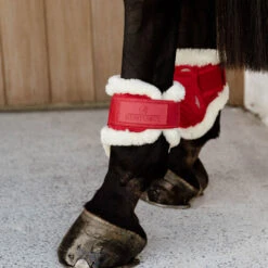 Vegan Sheepskin Young Horse Fetlock Boots Velvet - Red UK | Just Equine -Horse Haven Shop Vegan Sheepskin Young Horse Fetlock Boots Velvet 2